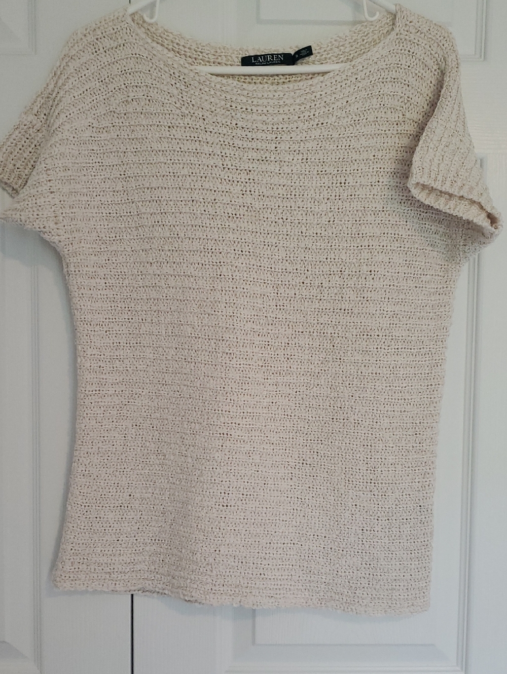 Lauren/Ralph Lauren Textured Knit Short Sleeve Sweater, Size S, Cream
